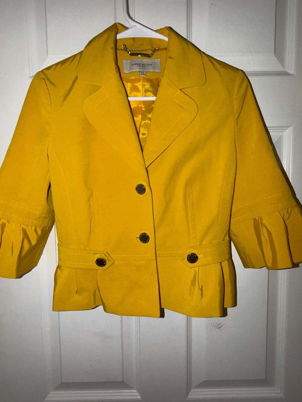 Elegant Karen Millen Mustard Yellow Tailored Blazer Jacket UK 10 US 6